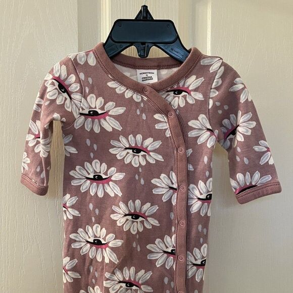 Nordstrom by Cristina Martinez Pink Timber Eye Petals Footie Cotton Size Newborn - Picture 2 of 8